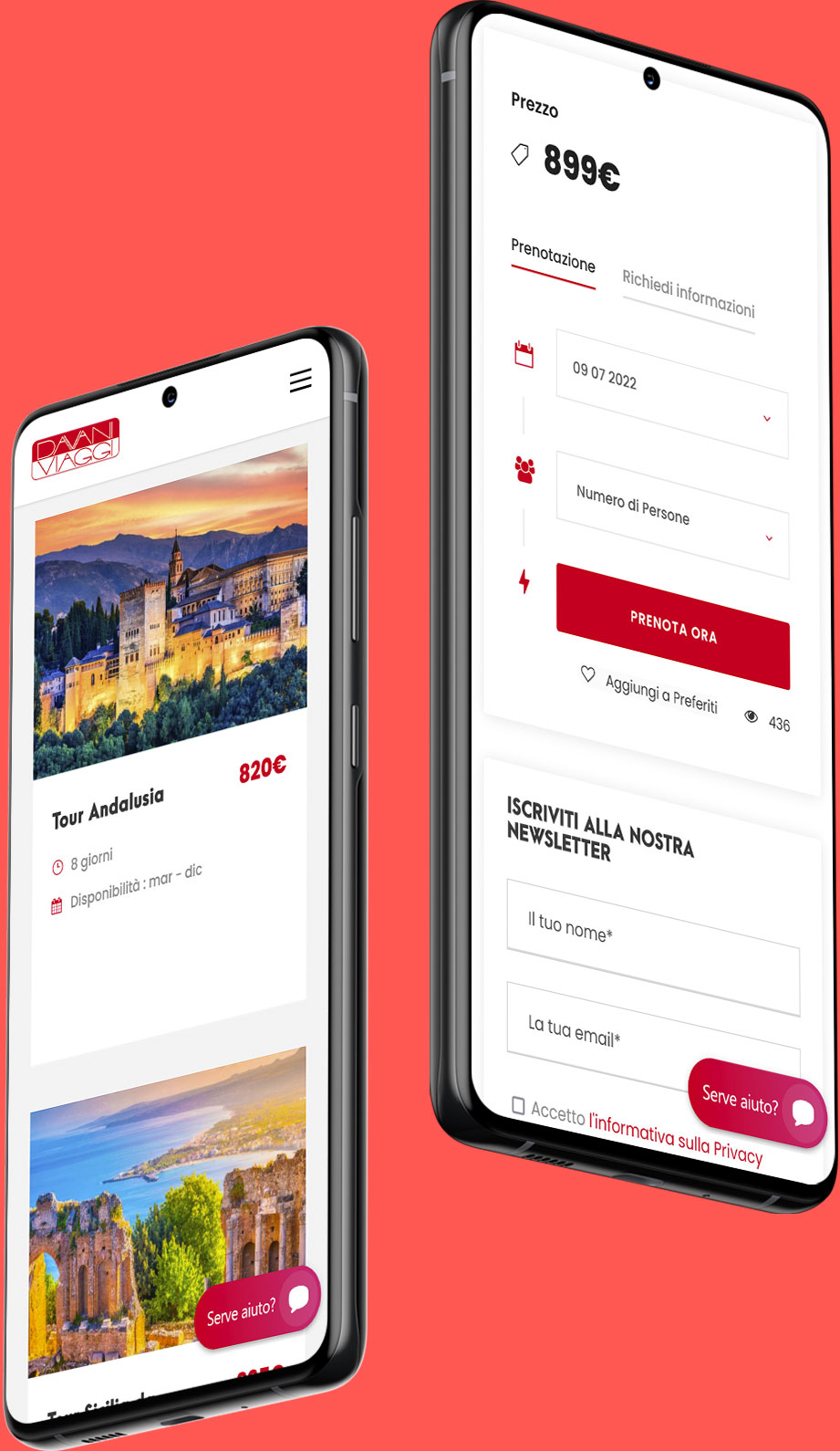 pagine sul cellulare del sito davani viaggi